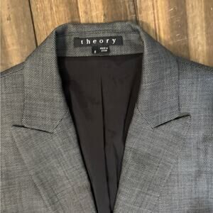 Women’s Theory Charcoal Gray Sz S Blazer Shoulder Pads Office Professional Wool